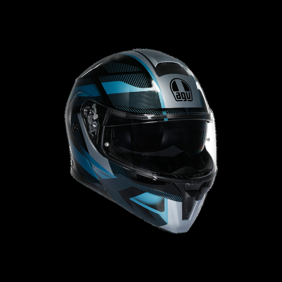 casque moto à visière relevable streetmodular ledro noir mat poudre bleue dote2206