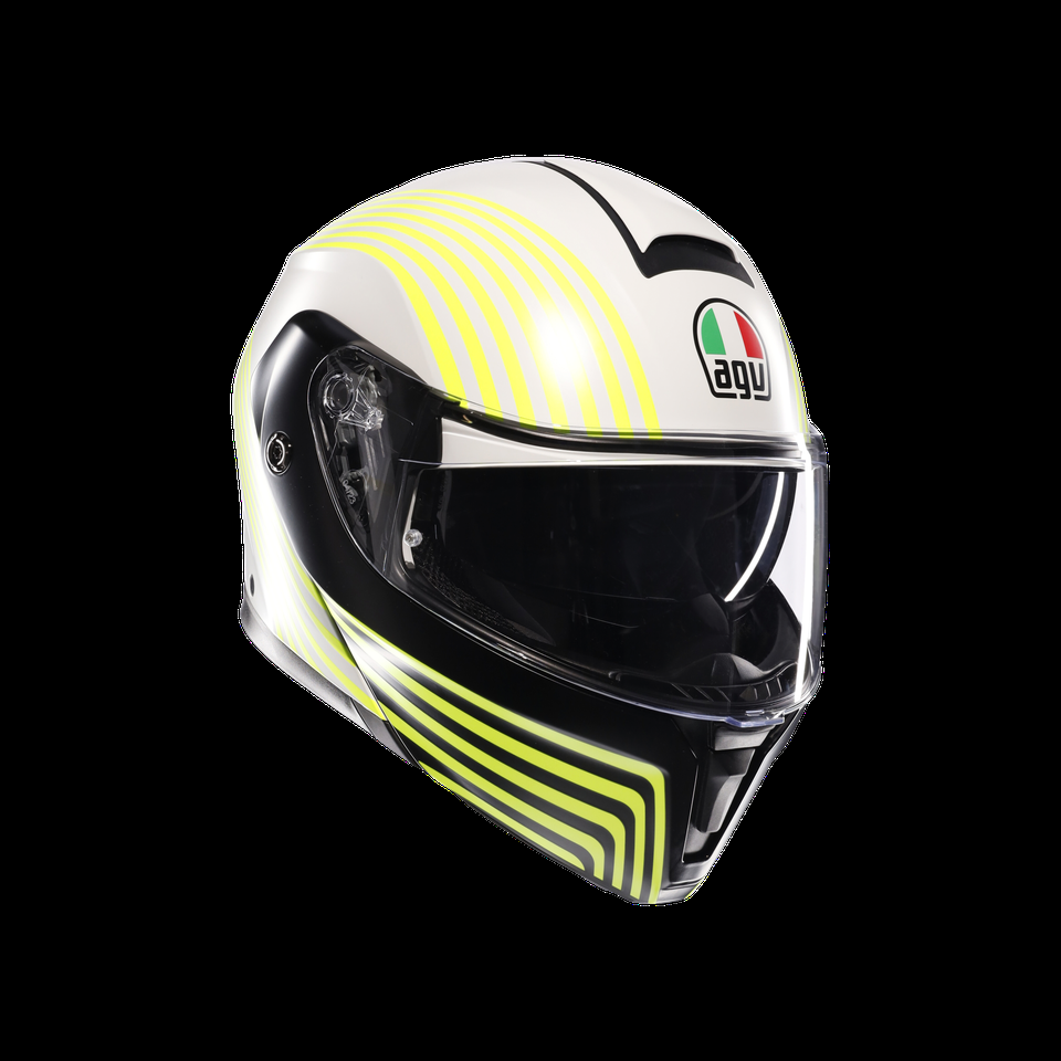 casque moto à visière relevable streetmodular iseo mat blancnoir jaune fluo dote2206